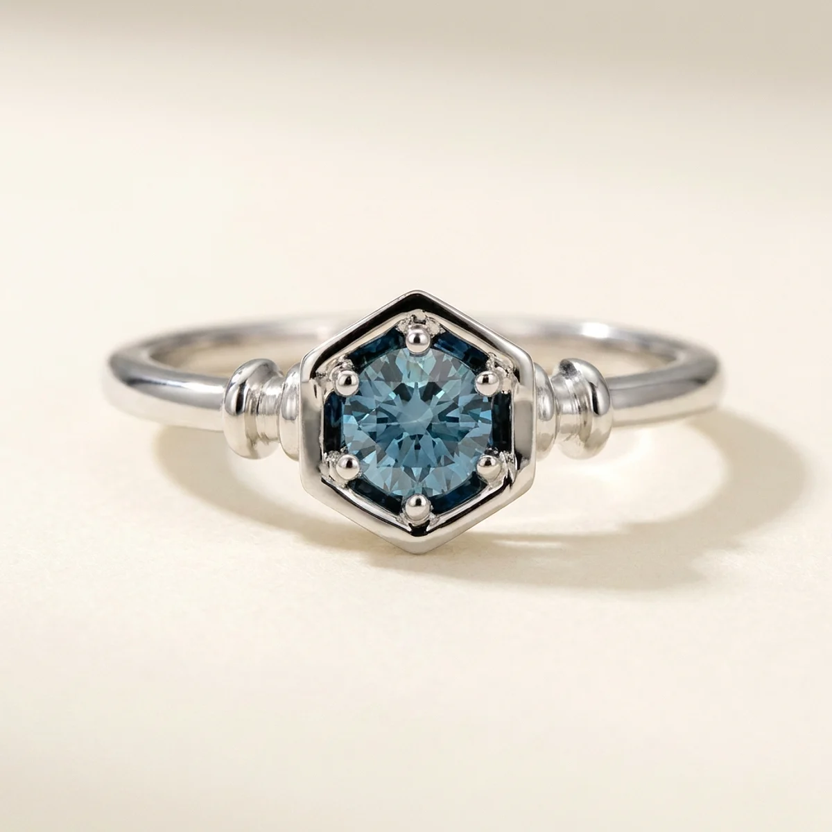 A .25ct blue round diamond on a white gold ring, custom-designed by Eterneva to honor the remarkable Pua.