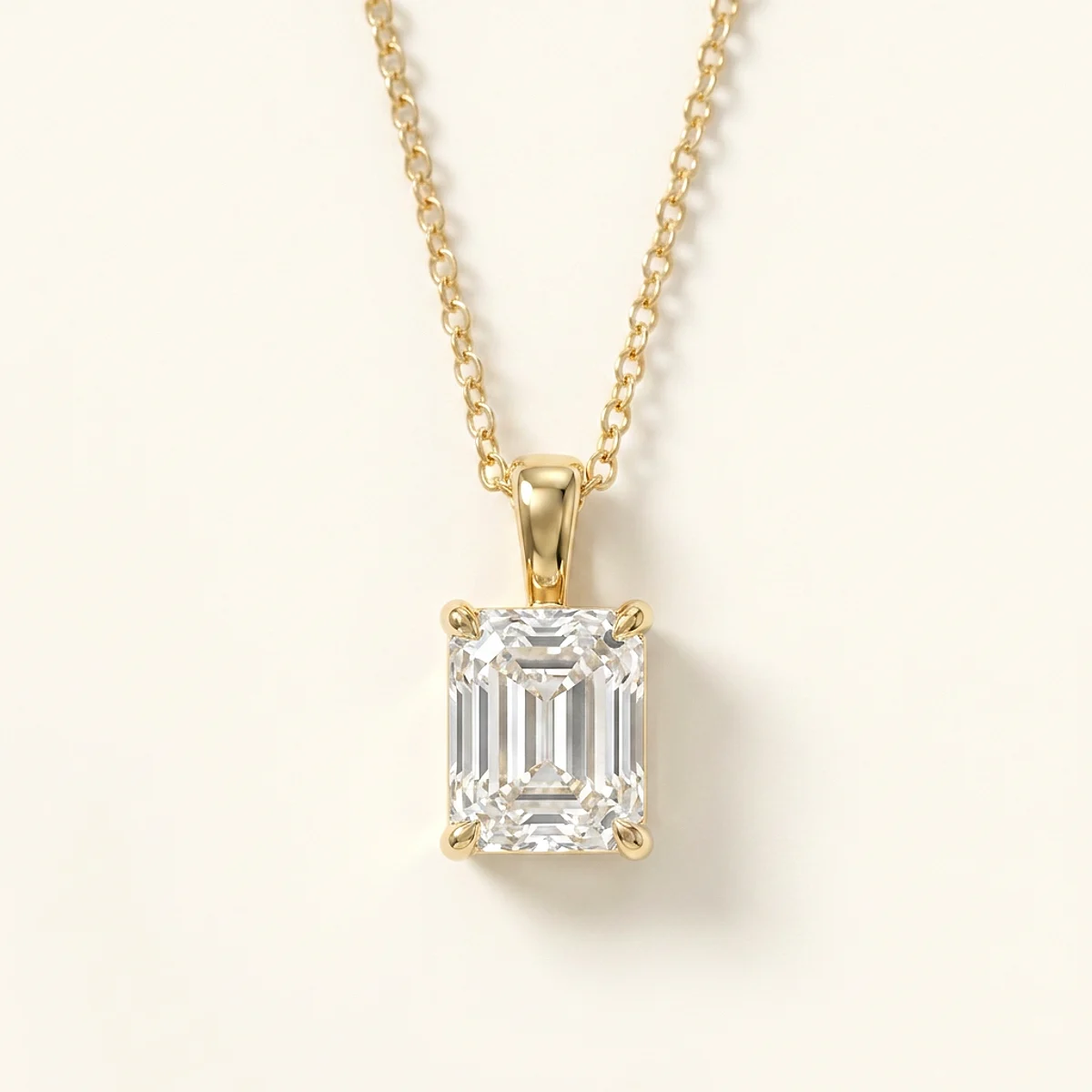 A 2ct colorless rectangular radiant diamond on a yellow gold necklace, custom-designed by Eterneva to honor the remarkable Lois.