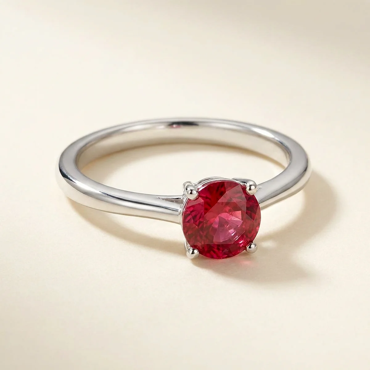 A .5ct red round diamond on a white gold ring, custom-designed by Eterneva to honor the remarkable Tatsu.