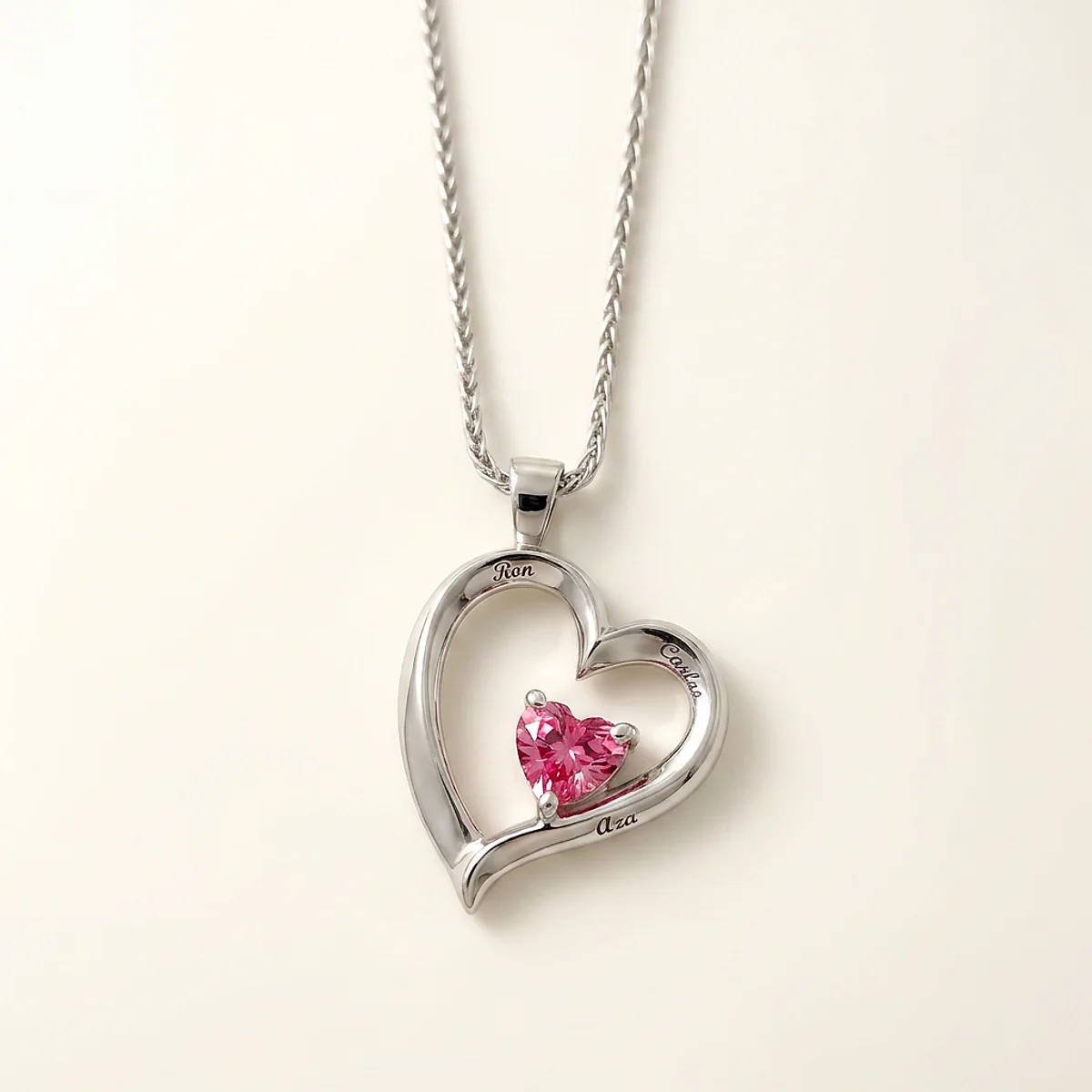 A .5ct red heart diamond on a platinum pendant, custom-designed by Eterneva to honor the remarkable Aza.