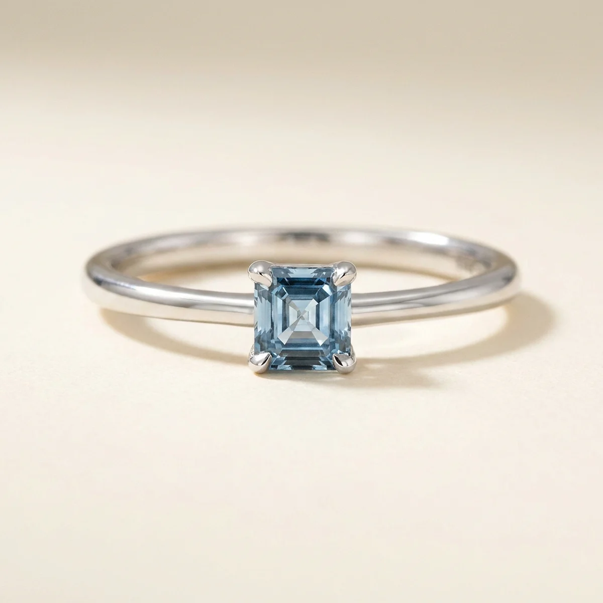 A .5ct blue asscher diamond on a white gold ring, custom-designed by Eterneva to honor the remarkable Amanda.