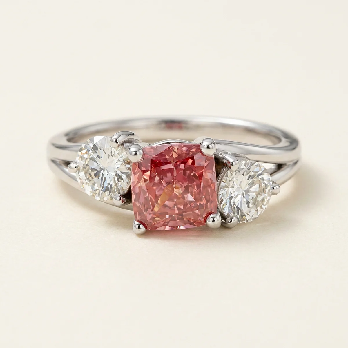 A 2ct pink cushion diamond on a white gold ring, custom-designed by Eterneva to honor the remarkable Debra.