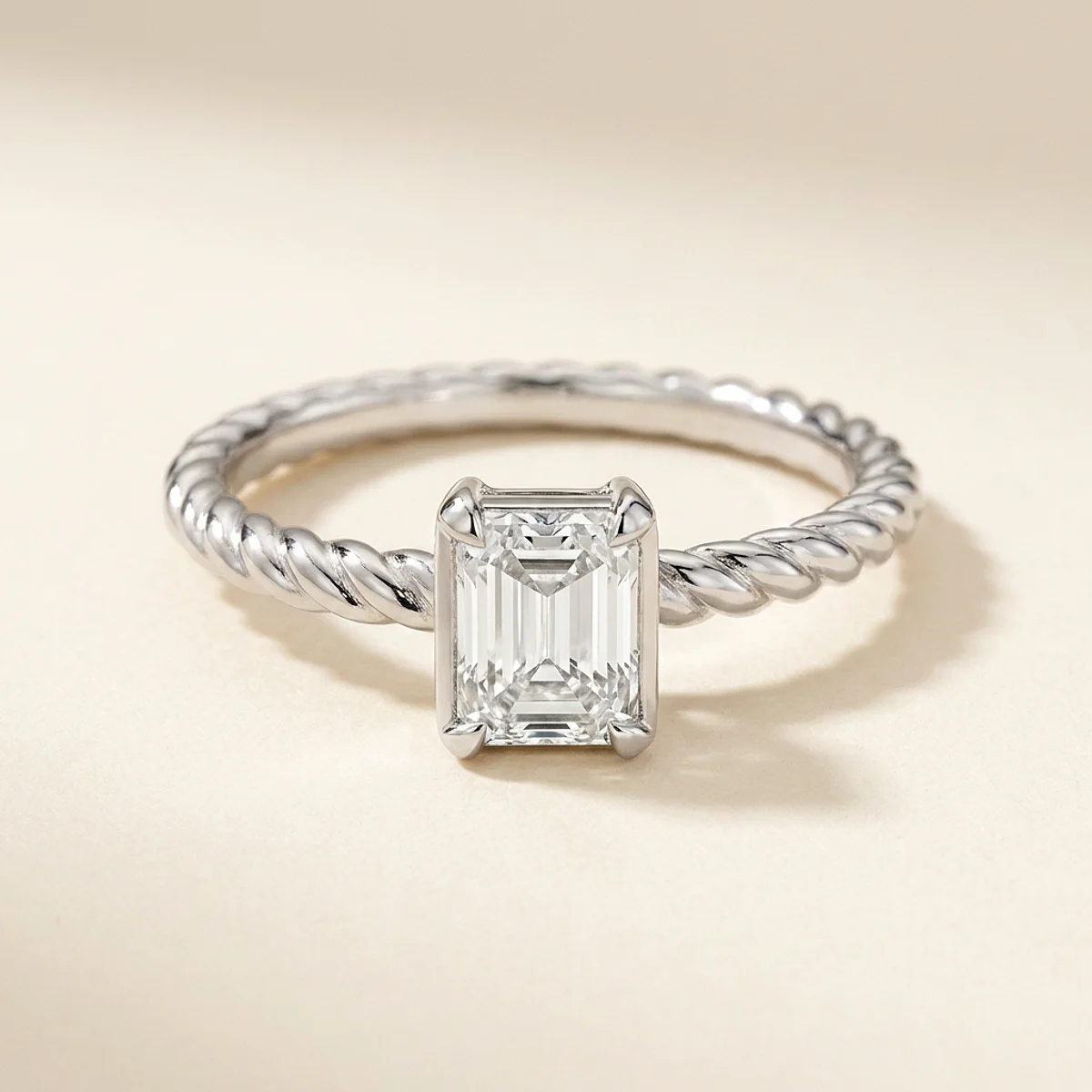 A .75ct colorless emerald diamond on a white gold ring, custom-designed by Eterneva to honor the remarkable Ruth.