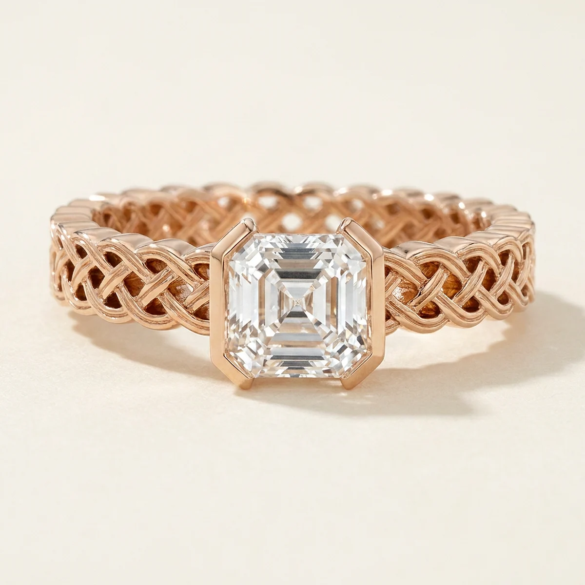 A .25ct colorless asscher diamond on a yellow gold ring, custom-designed by Eterneva to honor the remarkable Manmatha.