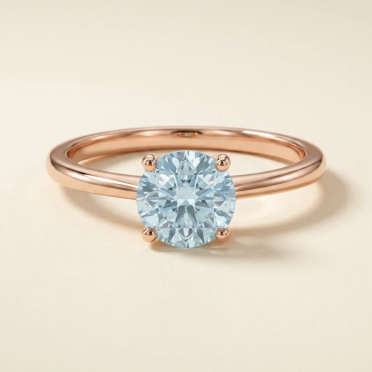 A .75ct blue round diamond on a rose gold ring, custom-designed by Eterneva to honor the remarkable Mark.