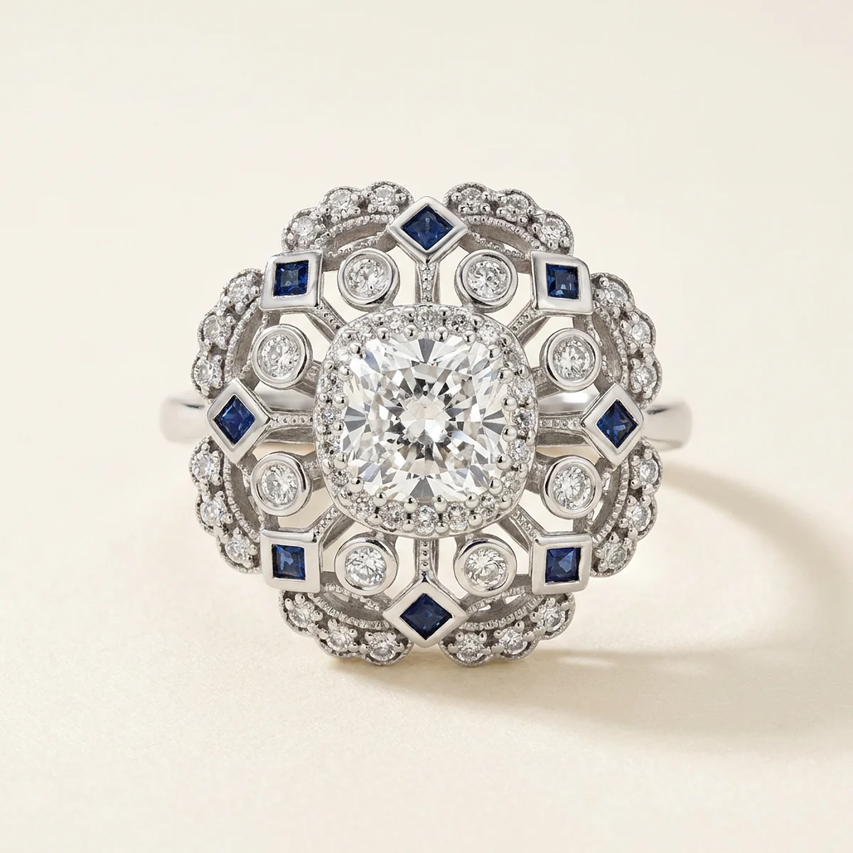 A 1ct colorless cushion diamond on a white gold ring, custom-designed by Eterneva to honor the remarkable James.