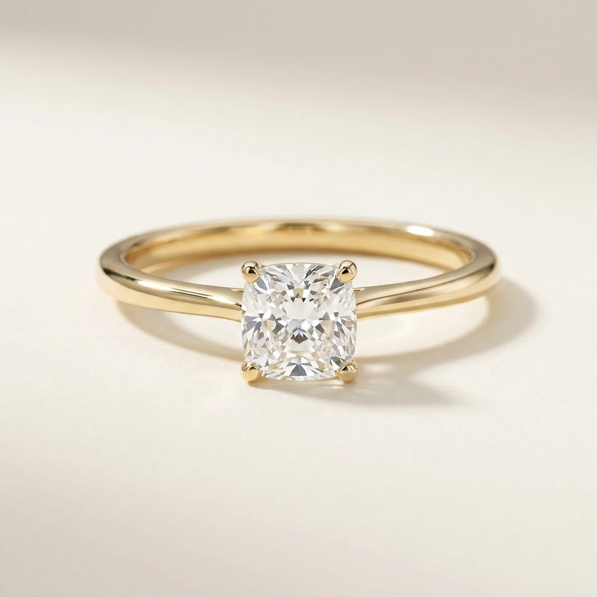 A .5ct colorless cushion diamond on a yellow gold ring, custom-designed by Eterneva to honor the remarkable Doug.
