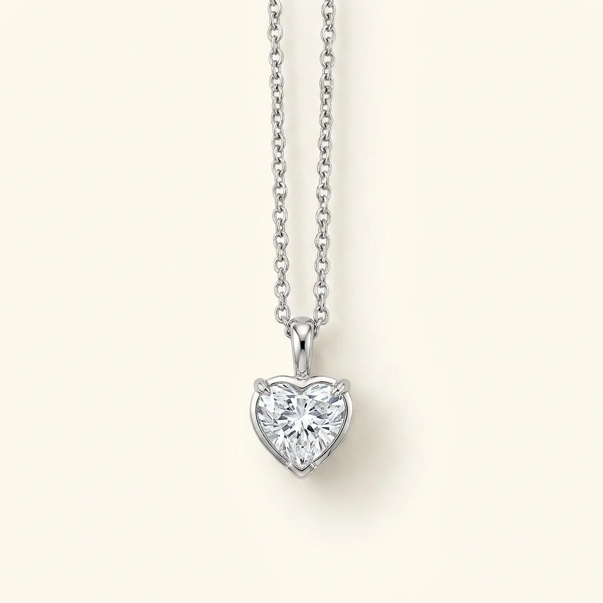 A 1ct colorless heart diamond on a platinum necklace, custom-designed by Eterneva to honor the remarkable Bella.
