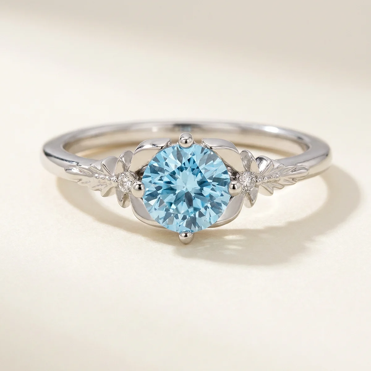 A .25ct blue round diamond on a platinum ring, custom-designed by Eterneva to honor the remarkable Pedro.