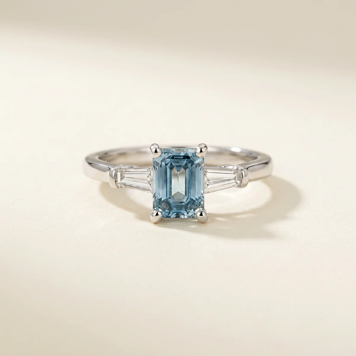 A 1ct blue emerald diamond on a white gold ring, custom-designed by Eterneva to honor the remarkable Ricky.