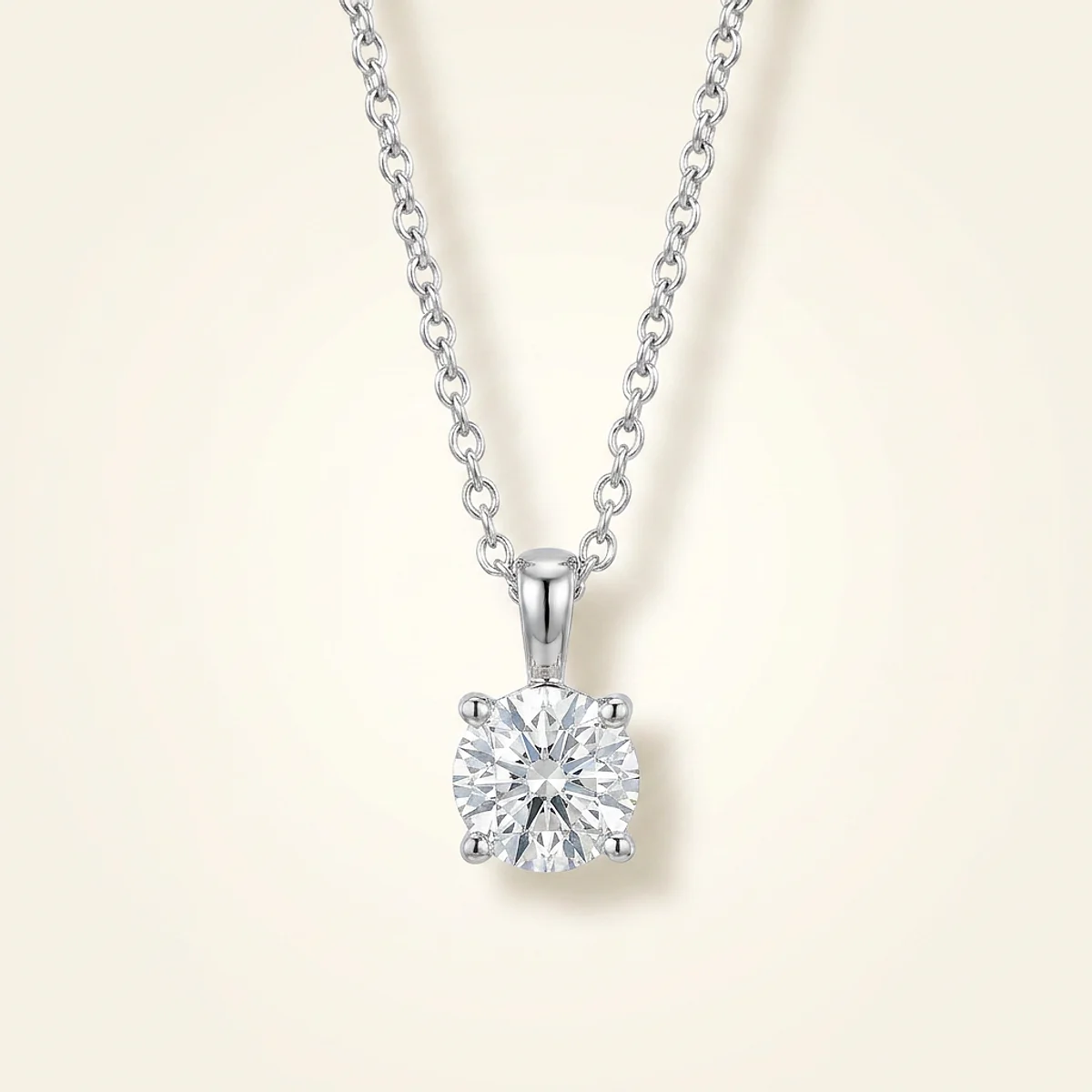 A .75ct colorless round diamond on a white gold necklace, custom-designed by Eterneva to honor the remarkable Gaylen.