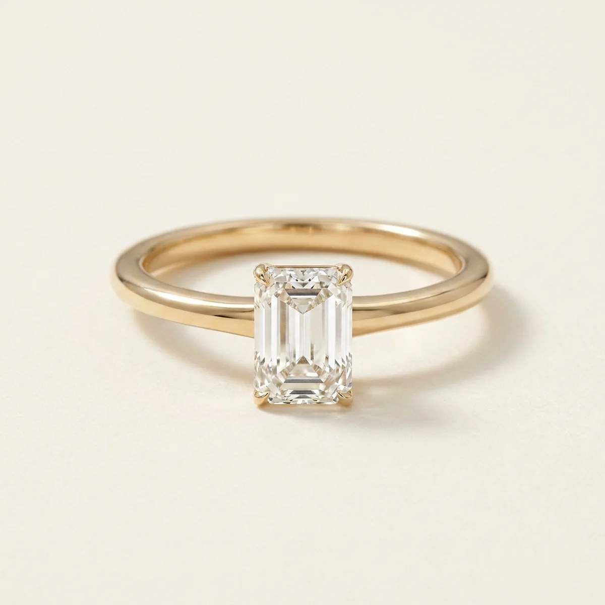 A 1ct colorless emerald diamond on a yellow gold ring, custom-designed by Eterneva to honor the remarkable Mika.