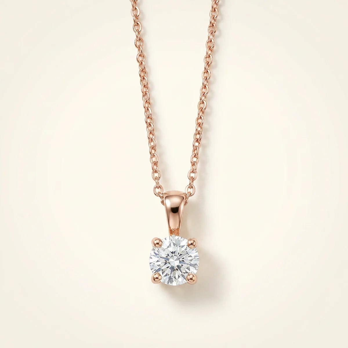 A .15ct colorless round diamond on a rose gold pendant, custom-designed by Eterneva to honor the remarkable Ron.