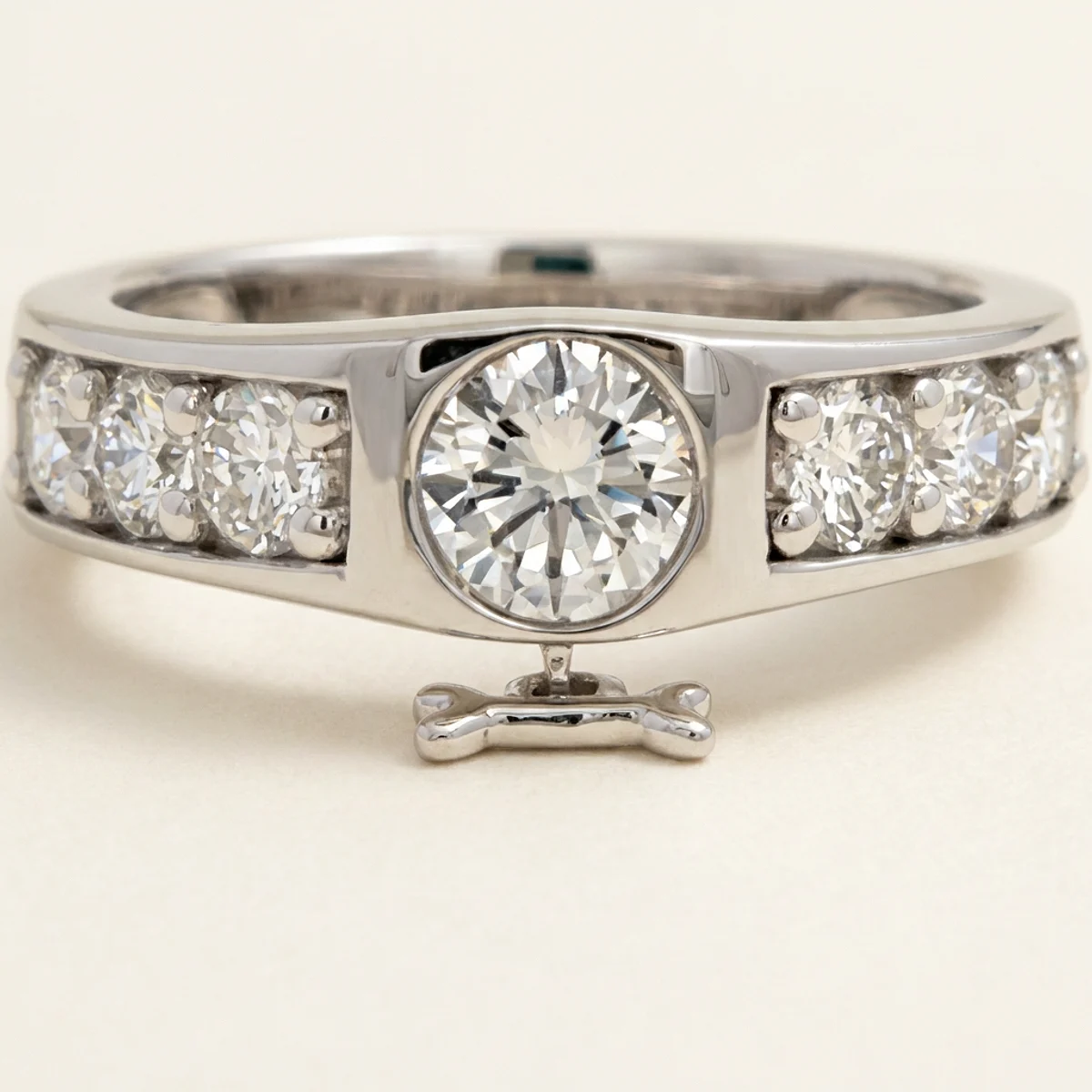 A .4ct colorless round diamond on a white gold ring, custom-designed by Eterneva to honor the remarkable Bones.