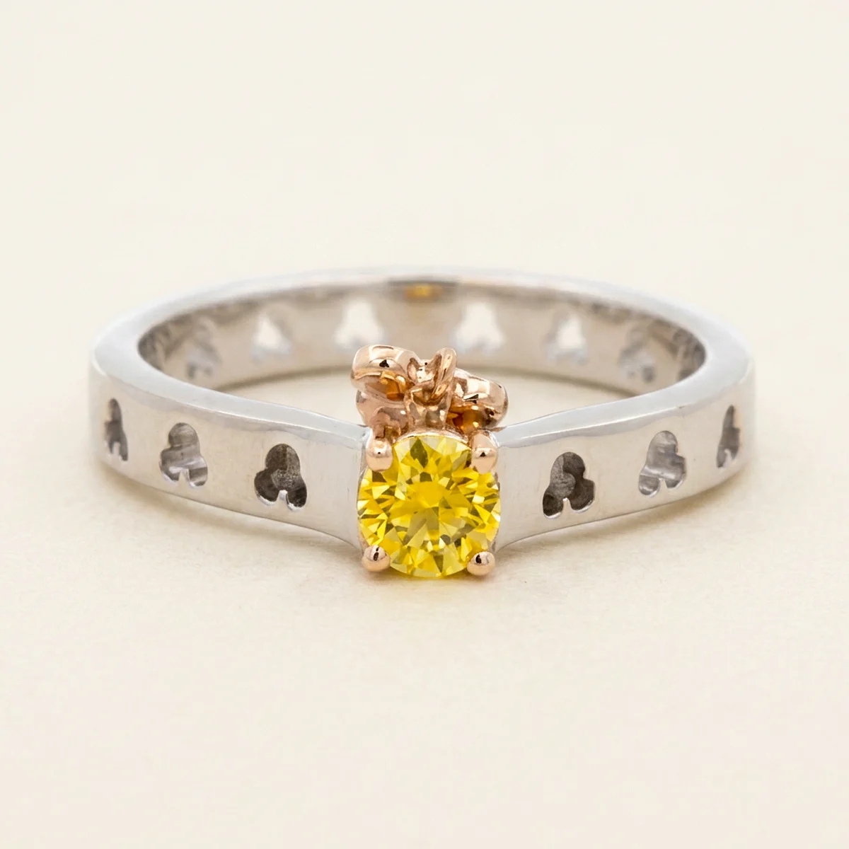 A .15ct yellow round diamond on a mixed metal ring, custom-designed by Eterneva to honor the remarkable Anthony.