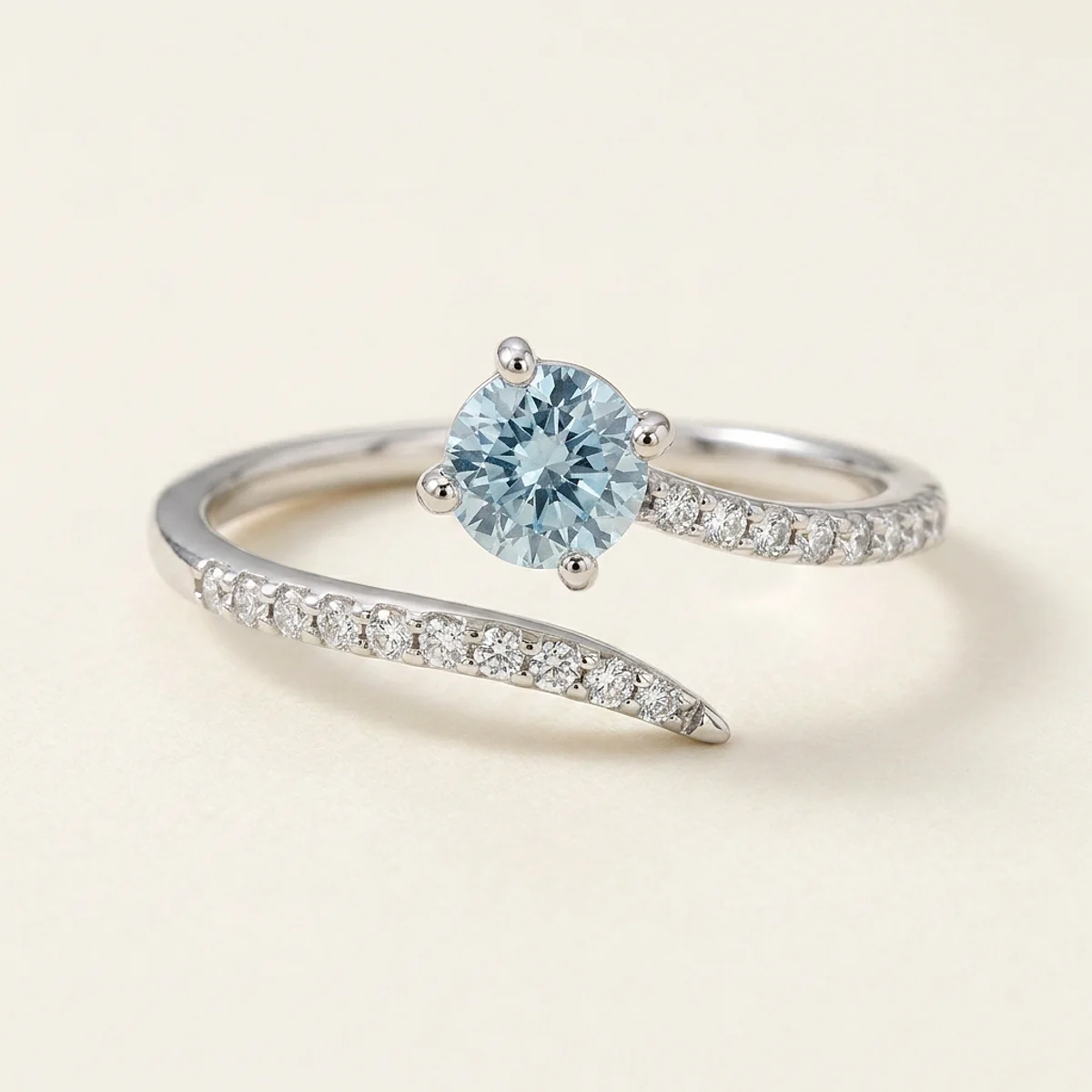 A .5ct blue round diamond on a white gold ring, custom-designed by Eterneva to honor the remarkable Robert.