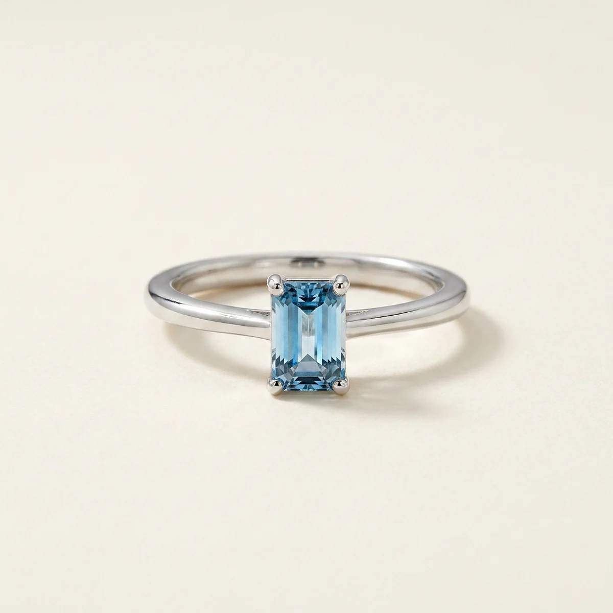 A .5ct blue rectangular radiant diamond on a white gold ring, custom-designed by Eterneva to honor the remarkable Rick.