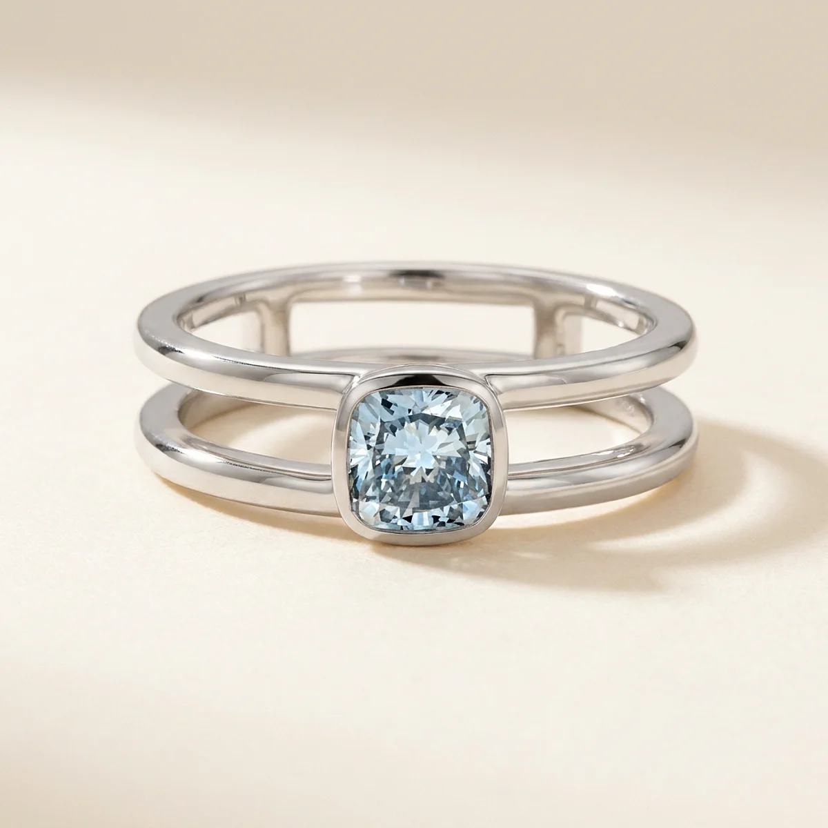A .5ct blue cushion diamond on a white gold ring, custom-designed by Eterneva to honor the remarkable Lucas.