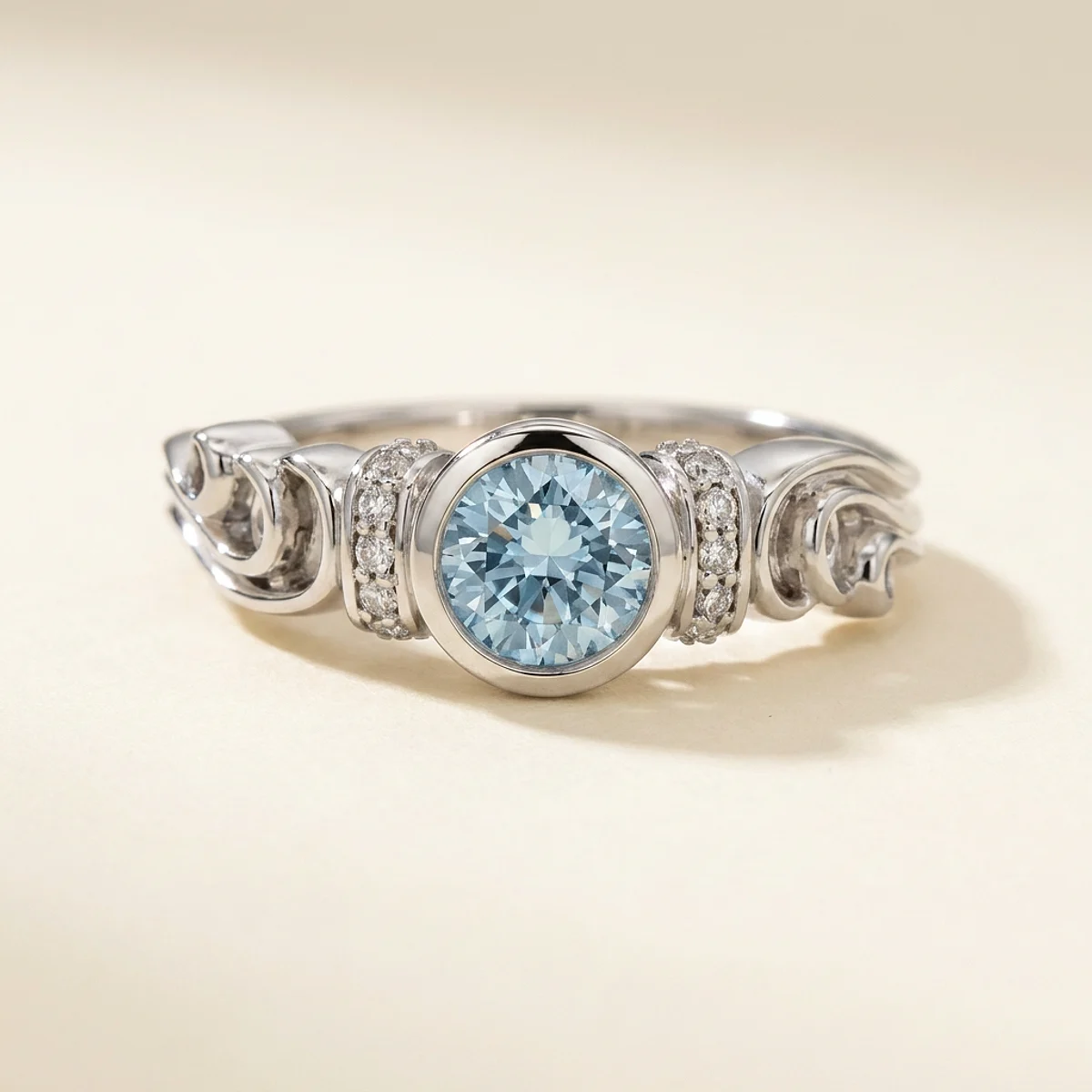 A .5ct blue round diamond on a white gold ring, custom-designed by Eterneva to honor the remarkable Jerry.
