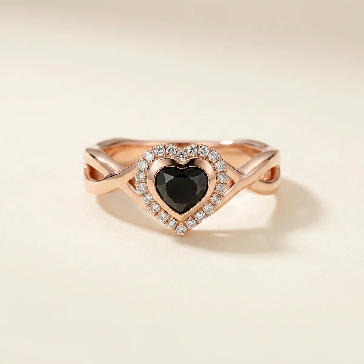 A .5ct black heart diamond on a rose gold ring, custom-designed by Eterneva to honor the remarkable Waylynn.