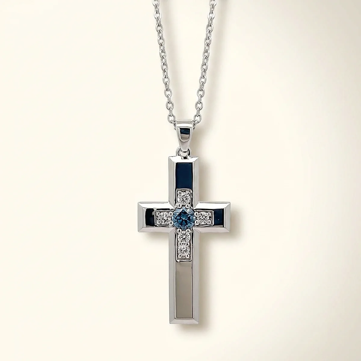 A .25ct blue round diamond on a white gold pendant, custom-designed by Eterneva to honor the remarkable Cody.