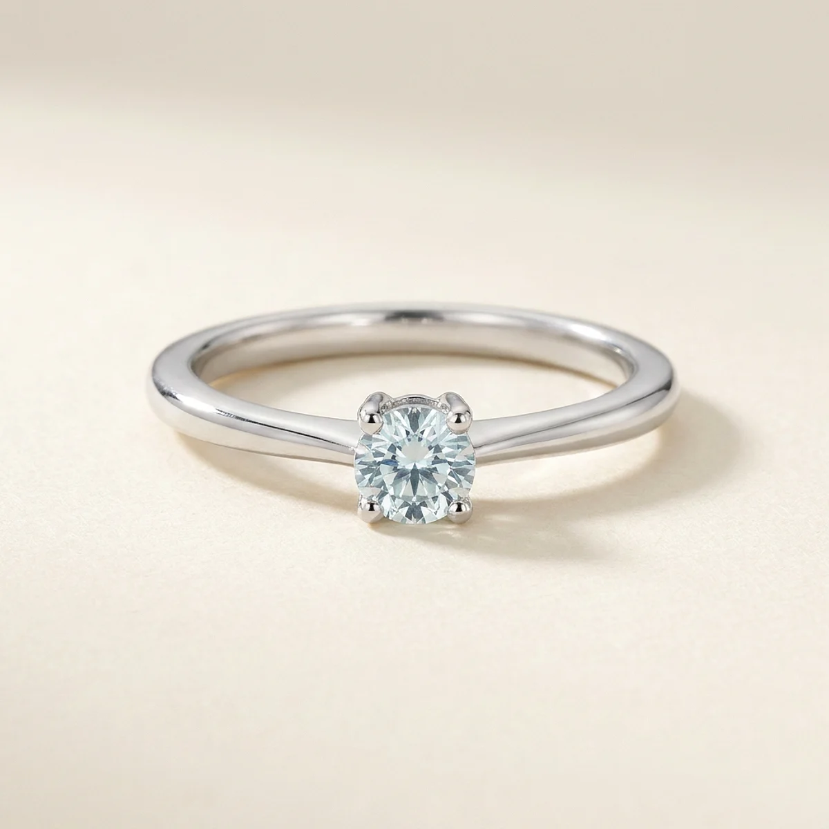 A .15ct blue round diamond on a white gold ring, custom-designed by Eterneva to honor the remarkable Gail.