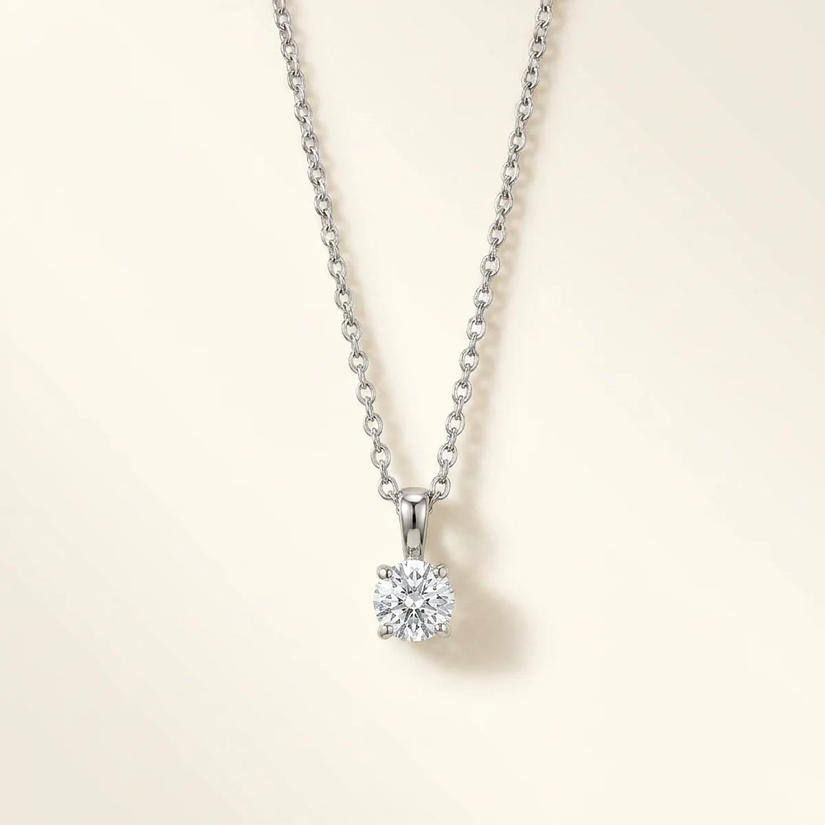 A .25ct colorless round diamond on a white gold necklace, custom-designed by Eterneva to honor the remarkable Sara.
