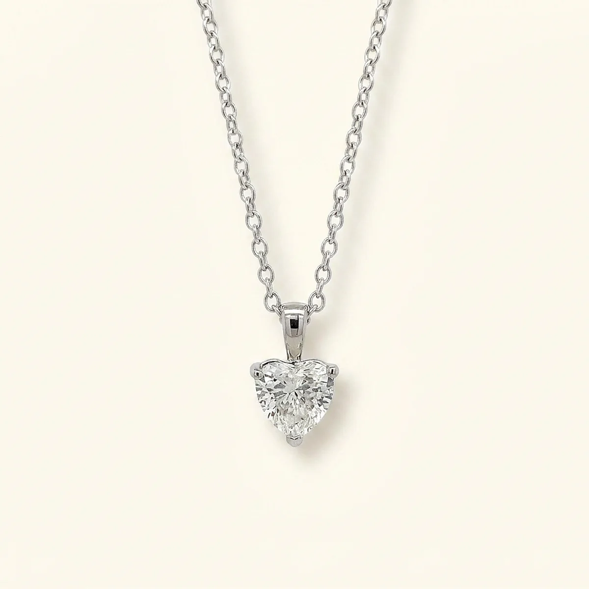 A .75ct colorless heart diamond on a white gold pendant, custom-designed by Eterneva to honor the remarkable Kay.