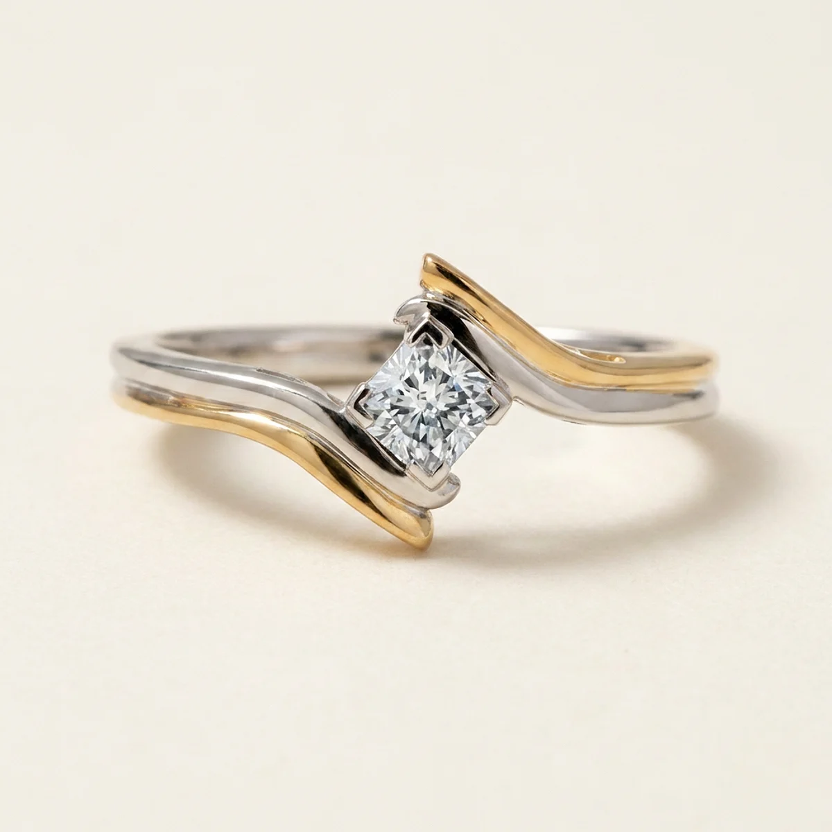 A .25ct blue square radiant diamond on a mixed metal ring, custom-designed by Eterneva to honor the remarkable Salvador.