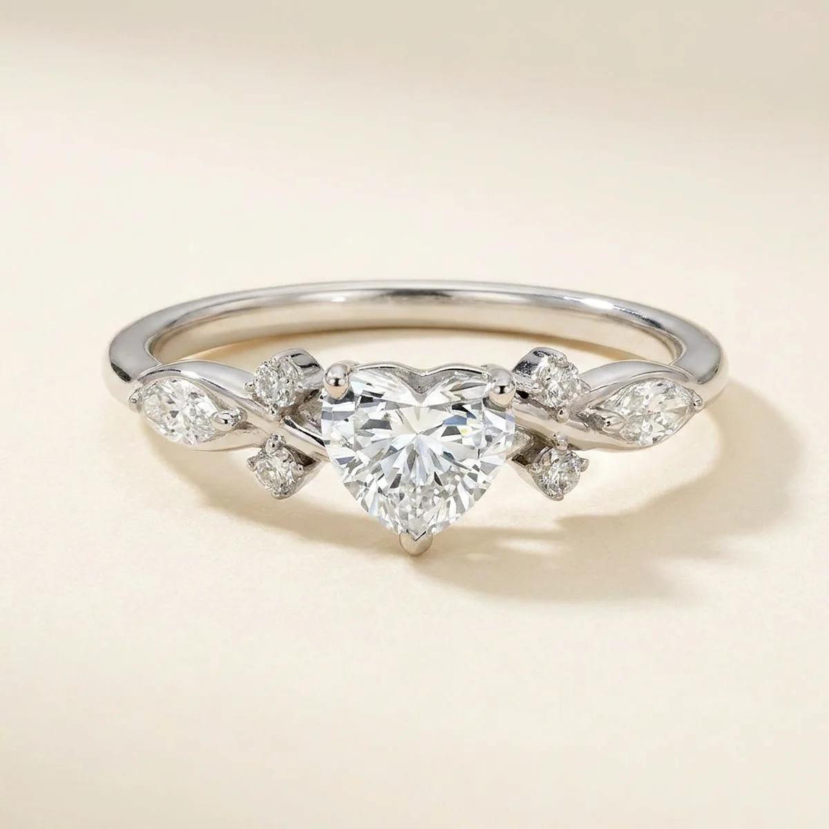 A .5ct colorless heart diamond on a white gold ring, custom-designed by Eterneva to honor the remarkable Kitty.