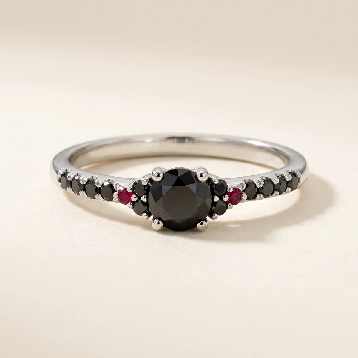 A .4ct black round diamond on a white gold ring, custom-designed by Eterneva to honor the remarkable Meg.