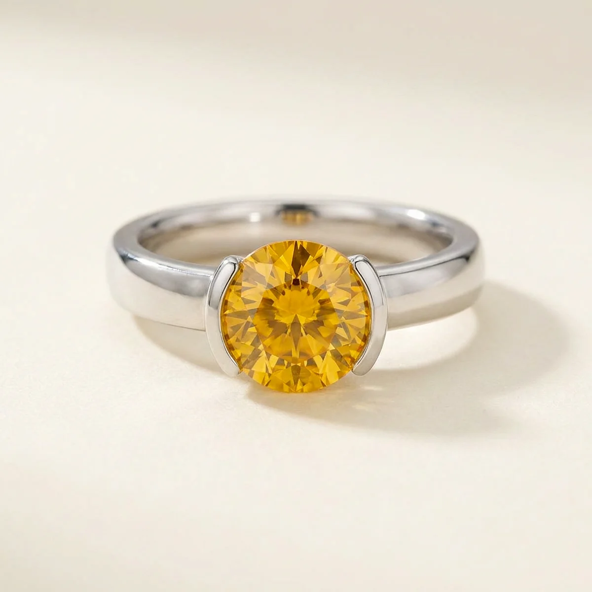 A 1ct yellow round diamond on a white gold ring, custom-designed by Eterneva to honor the remarkable Yoda.