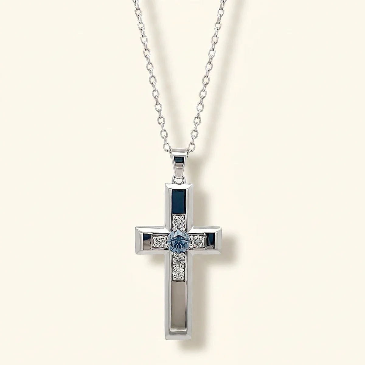 A .25ct blue round diamond on a white gold pendant, custom-designed by Eterneva to honor the remarkable Cody.