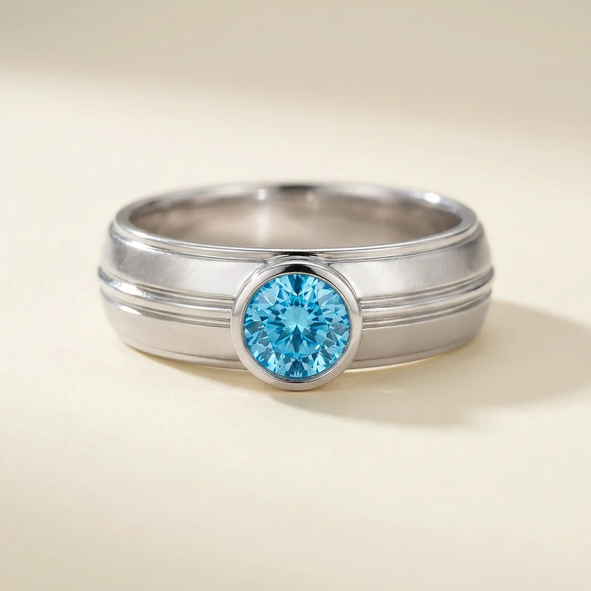 A .25ct blue round diamond on a white gold ring, custom-designed by Eterneva to honor the remarkable Dalton.