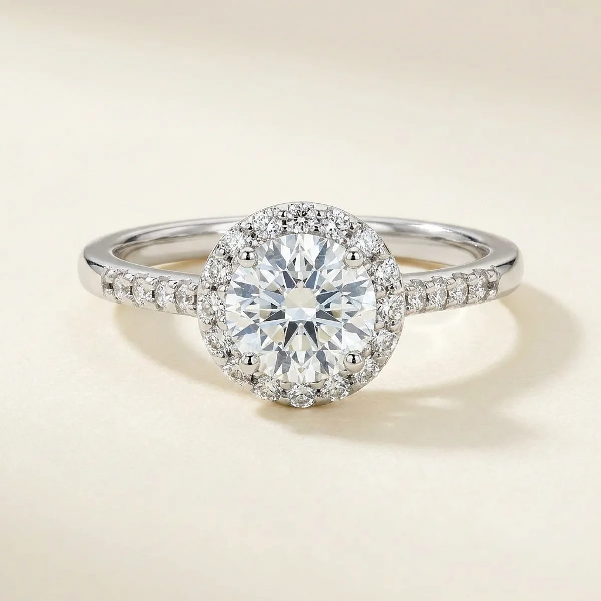 A .5ct blue round diamond on a platinum ring, custom-designed by Eterneva to honor the remarkable Webster.