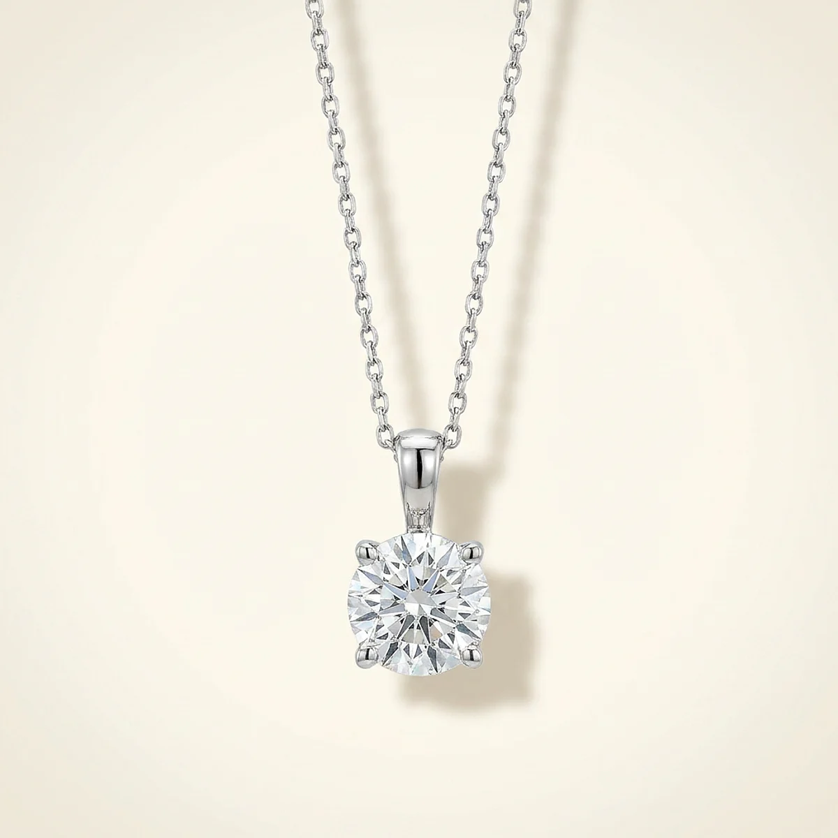A 1.5ct colorless round diamond on a white gold necklace, custom-designed by Eterneva to honor the remarkable Claire.