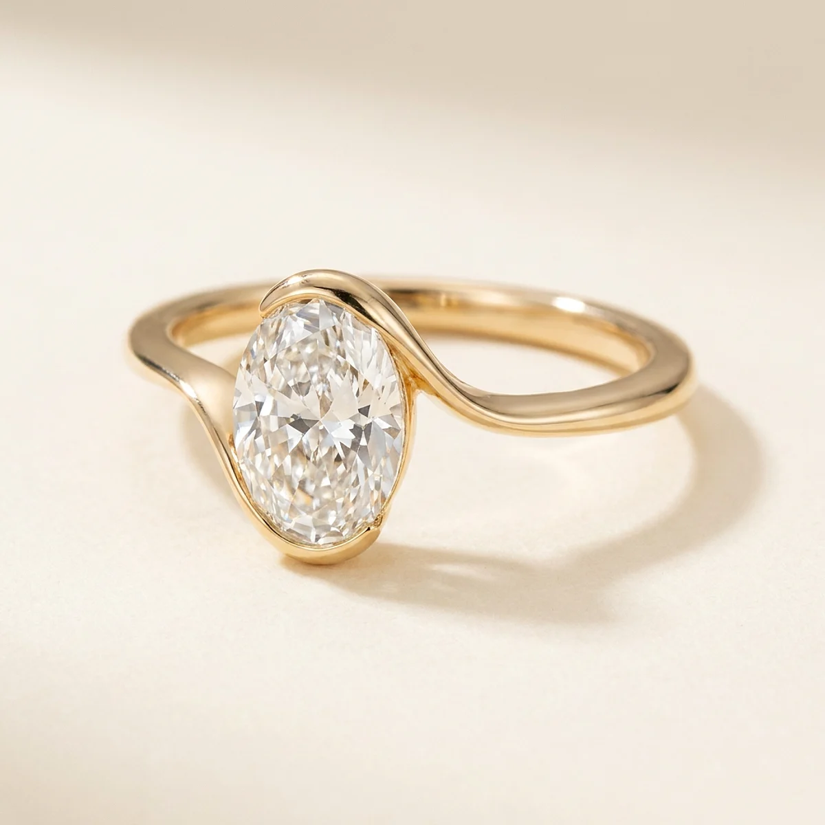 A 1ct colorless oval diamond on a yellow gold ring, custom-designed by Eterneva to honor the remarkable Love.