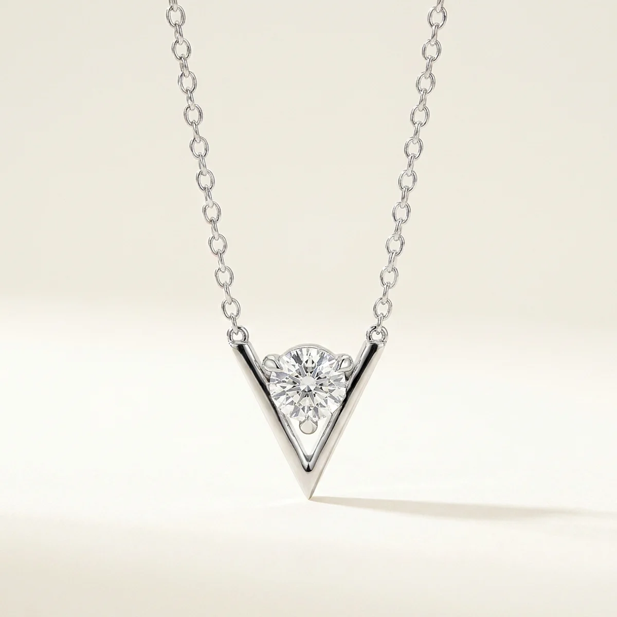 A .75ct colorless round diamond on a white gold necklace, custom-designed by Eterneva to honor the remarkable Violet.