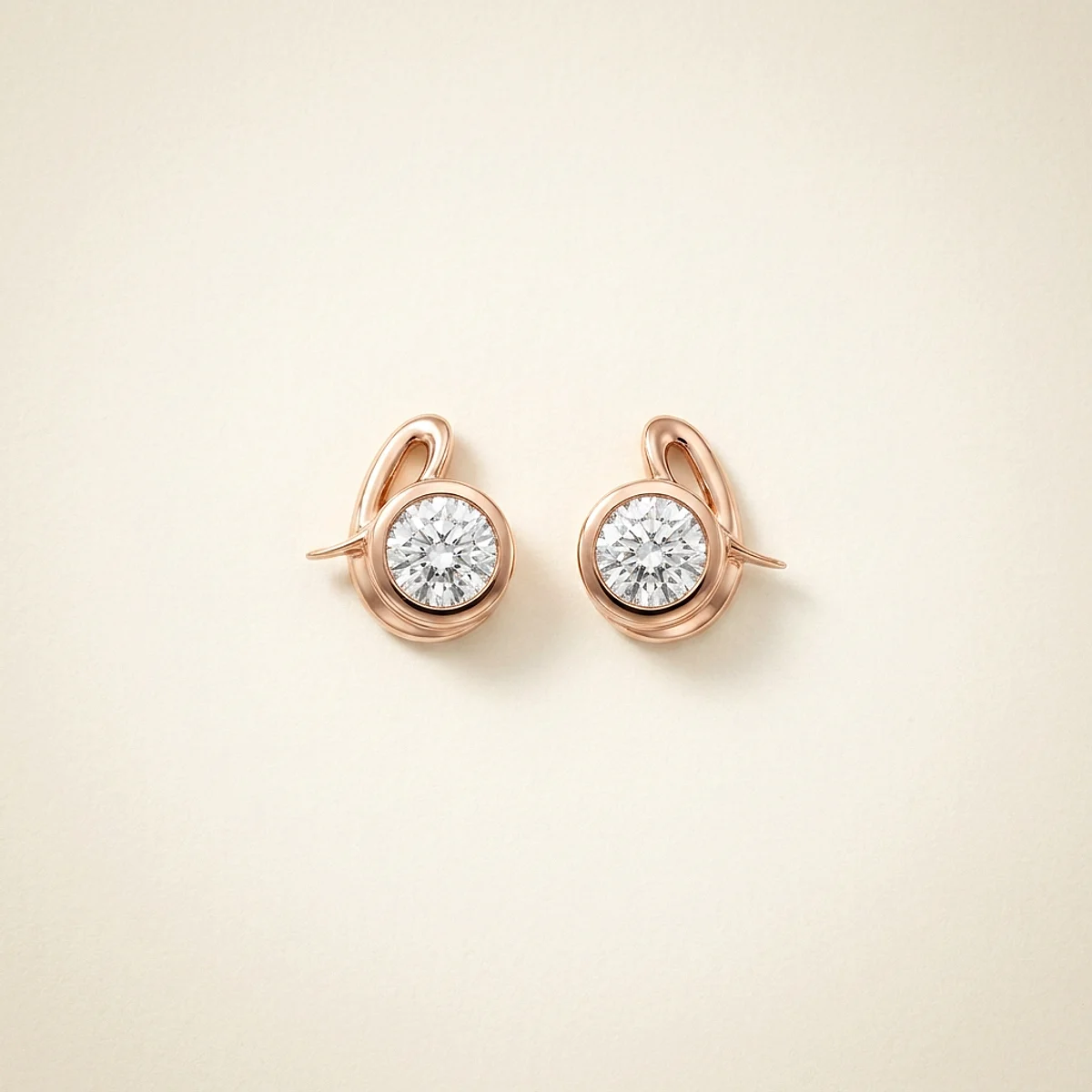 A .75ct colorless round diamond on rose gold earrings, custom-designed by Eterneva to honor the remarkable Jan.