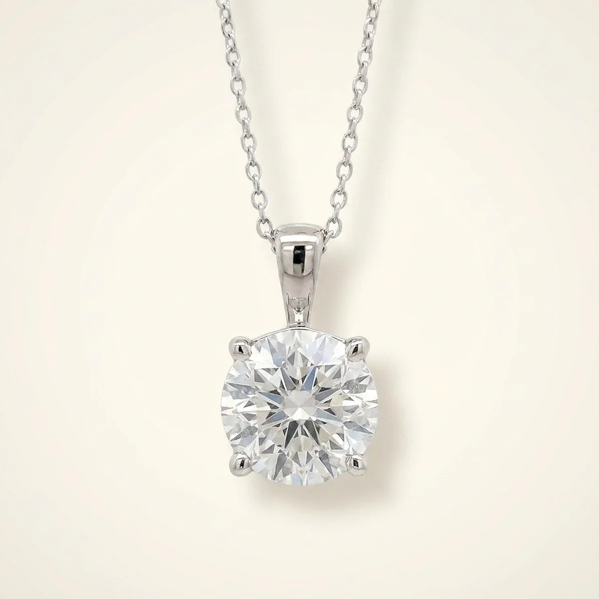 A 2ct colorless round diamond on a white gold necklace, custom-designed by Eterneva to honor the remarkable Catharine.