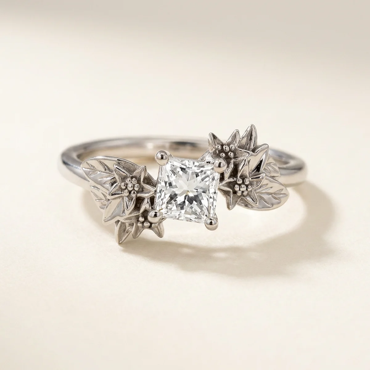 A .5ct colorless princess diamond on a platinum ring, custom-designed by Eterneva to honor the remarkable Scott.