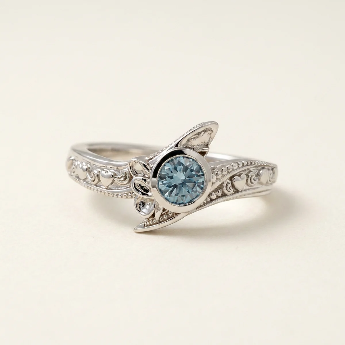 A .25ct blue round diamond on a white gold ring, custom-designed by Eterneva to honor the remarkable Georgia.