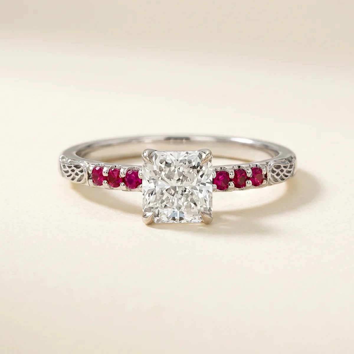 A 1ct colorless square radiant diamond on a white gold ring, custom-designed by Eterneva to honor the remarkable David.