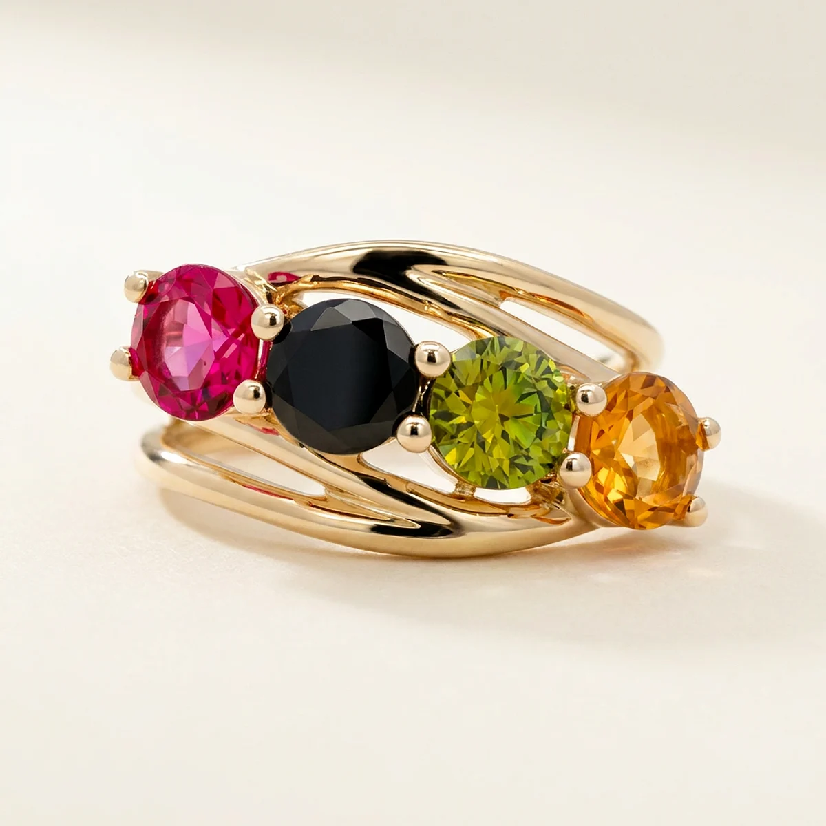 A .25ct green round diamond on a yellow gold ring, custom-designed by Eterneva to honor the remarkable Toothless.