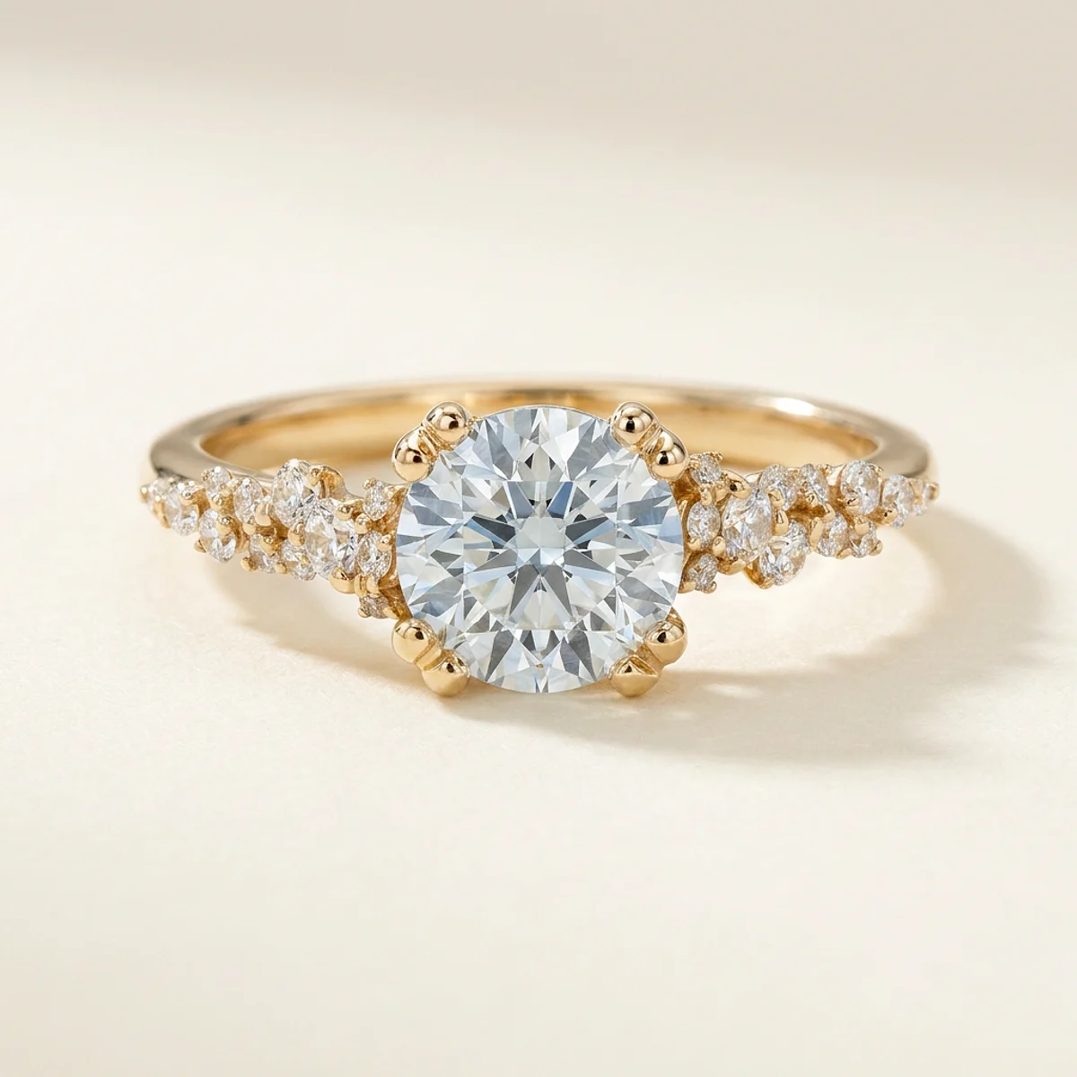 A 1ct blue round diamond on a yellow gold ring, custom-designed by Eterneva to honor the remarkable Aidan.