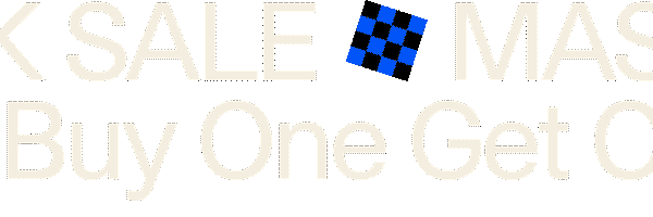 Scrolling marquee text banner reading 'SALE' and 'Buy One Get C' with a blue checkered design between words.