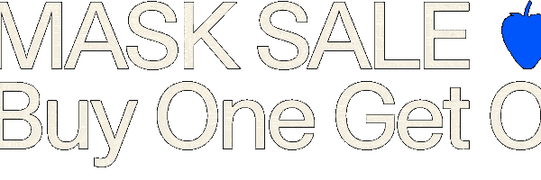 Scrolling marquee text stating 'MASK SALE Buy One Get One' with a blue apple icon