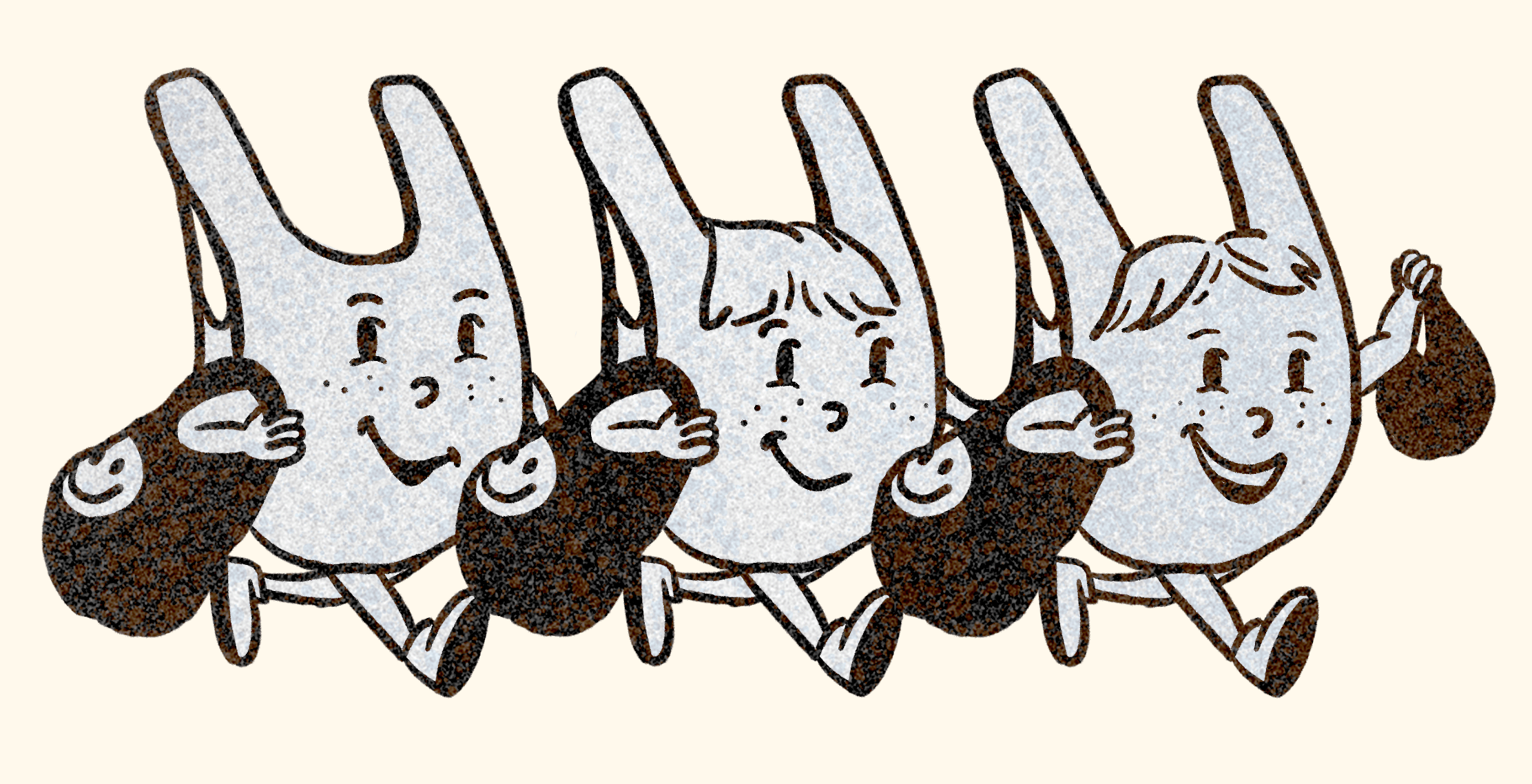 illustration of three reusable bags stylized for baggu