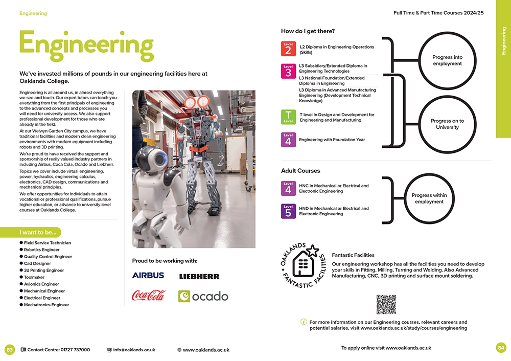 Oaklands College Prospectus Spread