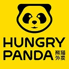 Hungry Panda food delivery logo with a stylized panda face and Chinese text on yellow background.